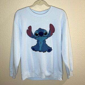 Disney Stitch Embroidered Light Blue Sweatshirt Pullover Size Large